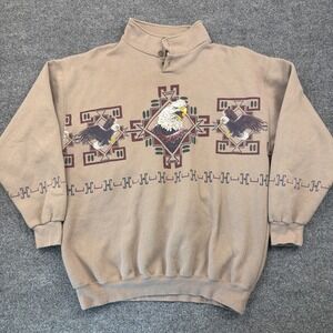 Vintage AU Art Unlimited Eagle Wrap Around Southwest Sweatshirt Sz L Alaska